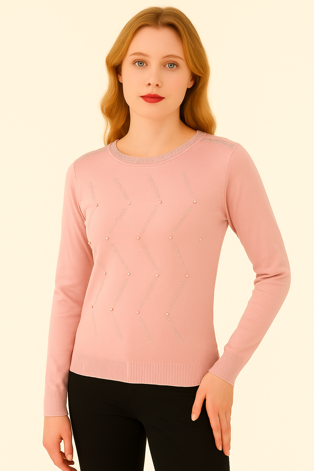 Suéter Rosa con Perlas y Cristales