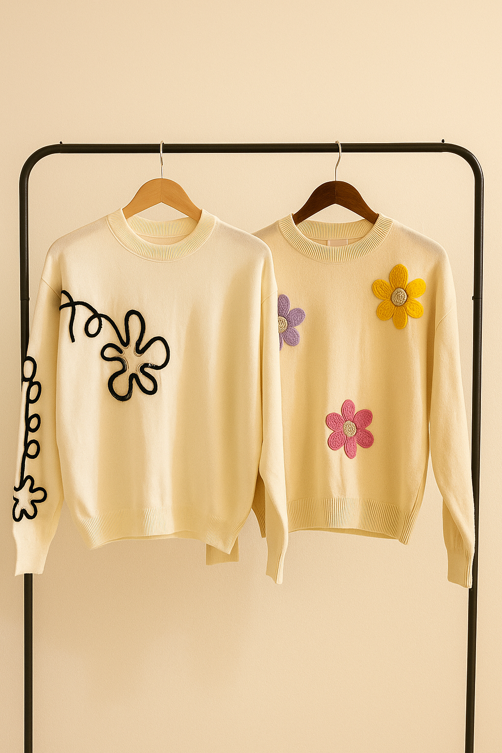 Sueter blanco con decoración negro tipo flor