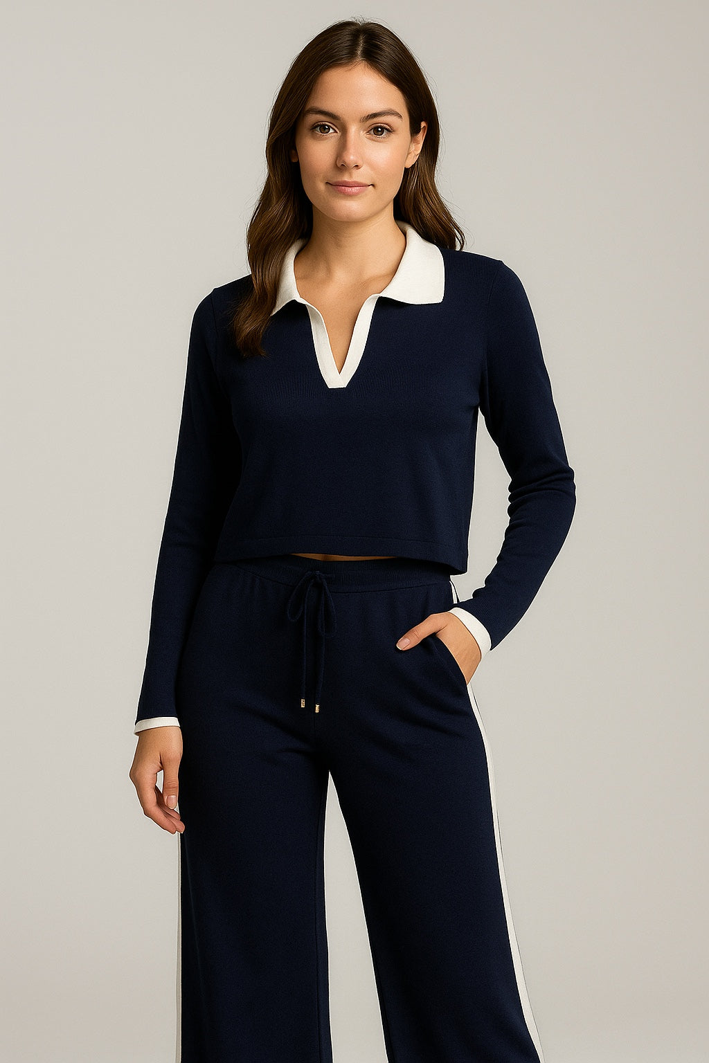 Conjunto Elegante con Cuello Contraste