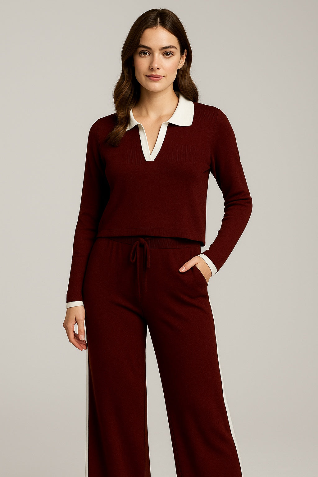 Conjunto Elegante con Cuello Contraste